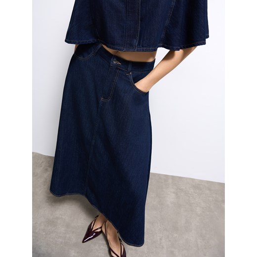 Mohito - Jeansowa spódnica midi - granatowy Mohito 32 Mohito