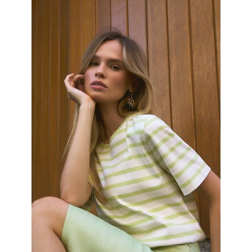 Mohito - T-shirt z merceryzowanej bawełny - zielony ze sklepu Mohito w kategorii Bluzki damskie - zdjęcie 185996954