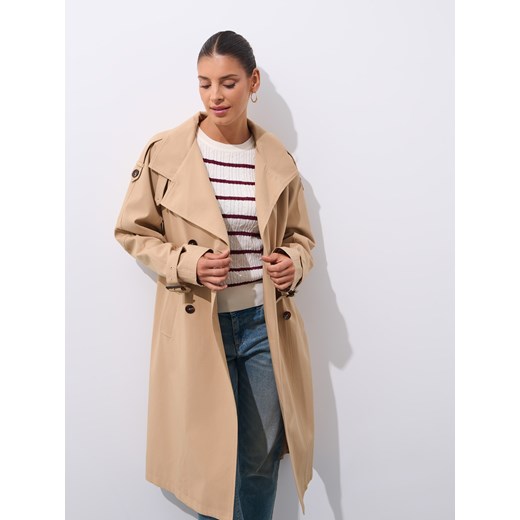 Mohito - Trencz z bawełny i wiskozy - beżowy ze sklepu Mohito w kategorii Płaszcze damskie - zdjęcie 185996982