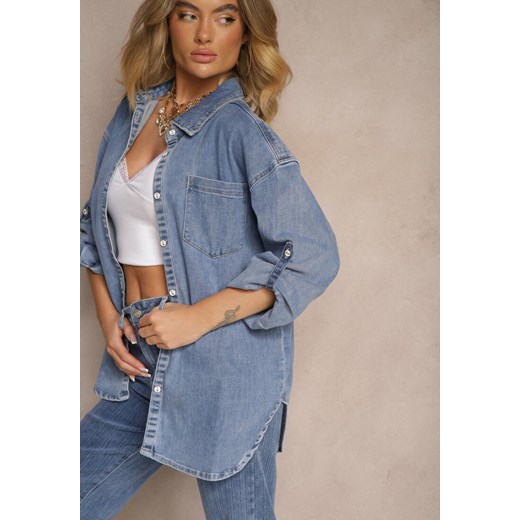 Niebieska Jeansowa Koszula z Wiskozą o Kroju Oversize Ulariela ze sklepu renee.pl w kategorii Koszule damskie - zdjęcie 185997270