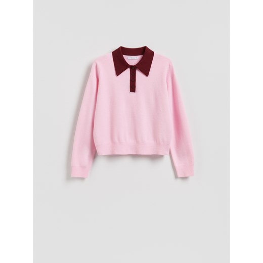 Reserved - Sweter polo z wiskozą - różowy ze sklepu Reserved w kategorii Swetry damskie - zdjęcie 185999082