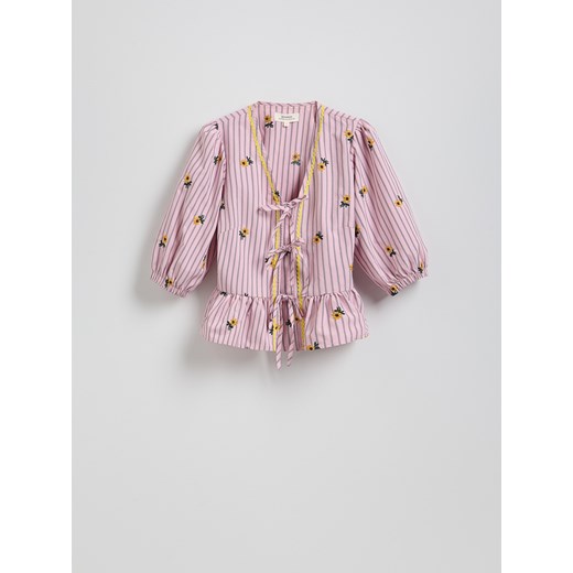 Reserved - Wiązana bluzka z haftem - wielobarwny Reserved S Reserved okazja