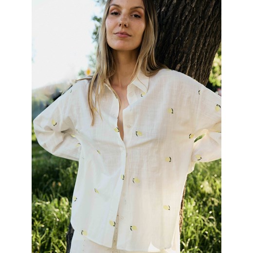 Reserved - Koszula z ozdobnym haftem - jasnożółty ze sklepu Reserved w kategorii Koszule damskie - zdjęcie 186000723