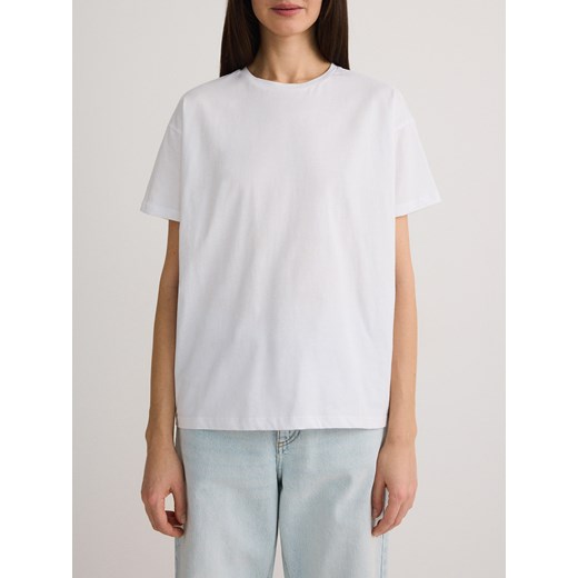 Reserved - T-shirt regular z merceryzowanej bawełny - biały Reserved XS wyprzedaż Reserved
