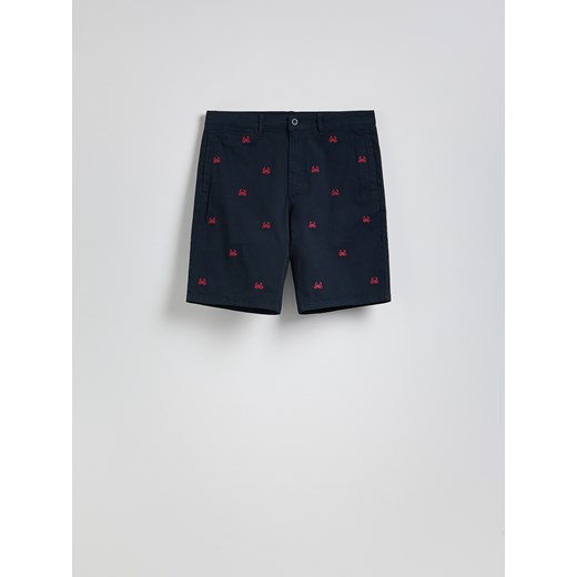 Reserved - Szorty regular z haftem - granatowy ze sklepu Reserved w kategorii Spodenki męskie - zdjęcie 186001591