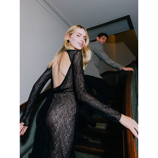 Reserved - Koronkowa sukienka maxi - czarny Reserved S wyprzedaż Reserved