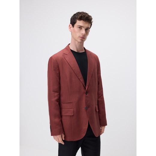 Reserved - Lniana marynarka slim fit - miedziany ze sklepu Reserved w kategorii Marynarki męskie - zdjęcie 186001881