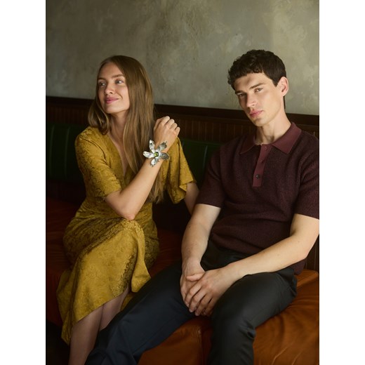 Reserved - Koszulka polo ze strukturalnej dzianiny - wielobarwny ze sklepu Reserved w kategorii T-shirty męskie - zdjęcie 186001901