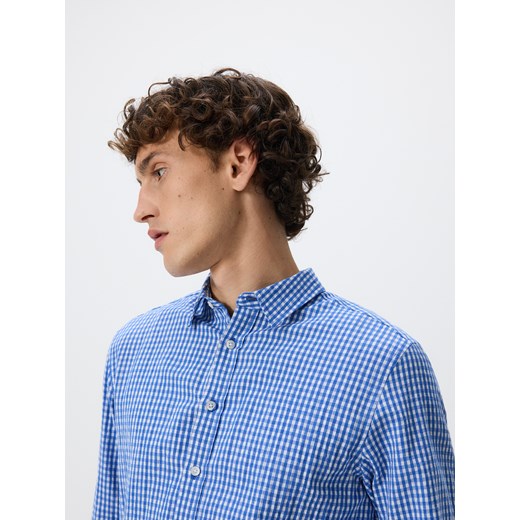 Reserved - Koszula regular fit z domieszką lnu - niebieski ze sklepu Reserved w kategorii Koszule męskie - zdjęcie 186002433