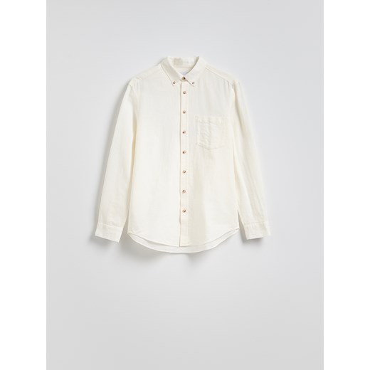 Reserved - Koszula regular z dodatkiem lnu - złamana biel ze sklepu Reserved w kategorii Koszule męskie - zdjęcie 186002642