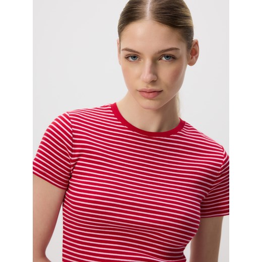Reserved - Bawełniany t-shirt w paski - czerwony ze sklepu Reserved w kategorii Bluzki damskie - zdjęcie 186002710