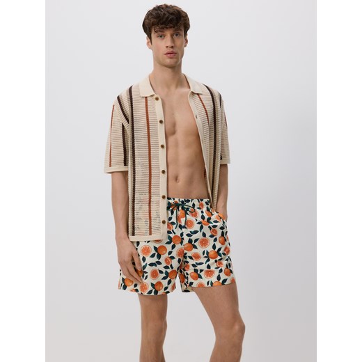 Reserved - Ażurowy sweter w paski - beżowy Reserved S promocja Reserved