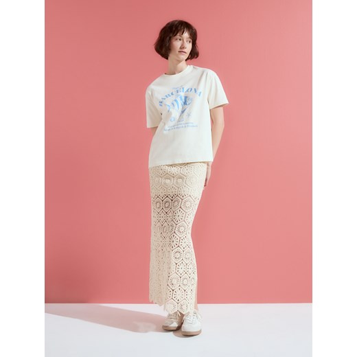 Reserved - Ażurowa spódnica maxi - kremowy Reserved L okazja Reserved