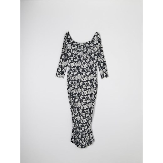 Sinsay - Sukienka midi z odkrytymi ramionami - wielobarwny ze sklepu Sinsay w kategorii Sukienki - zdjęcie 186004232