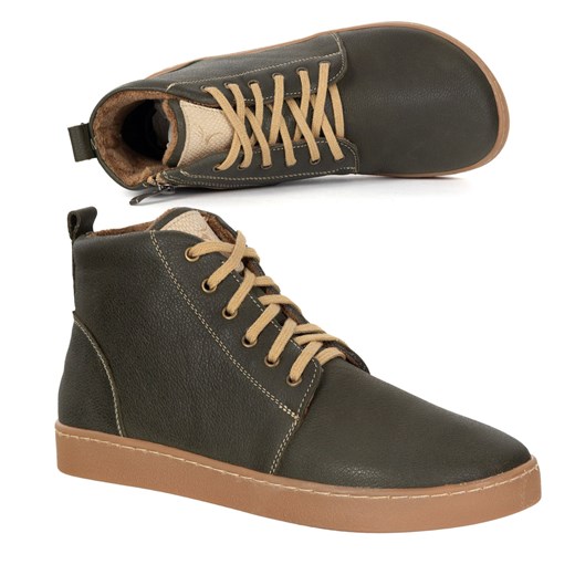 Buty damskie zimowe barefoot skórzane Z-B04 oliwka ze sklepu butyolivier w kategorii Botki - zdjęcie 186004682