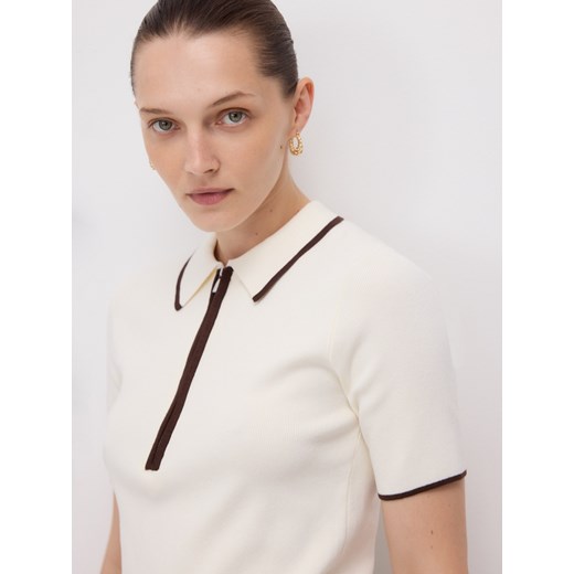 Reserved - Sweter polo z wiskozą - kremowy ze sklepu Reserved w kategorii Swetry damskie - zdjęcie 186005150