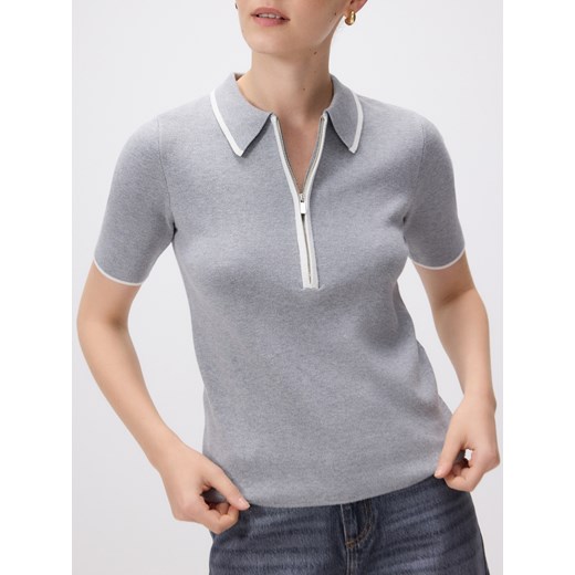Reserved - Sweter polo z wiskozą - jasnoszary ze sklepu Reserved w kategorii Swetry damskie - zdjęcie 186005154