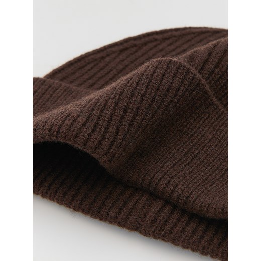 Reserved - Czapka z wełny merino - ciemnobrązowy Reserved ONE SIZE Reserved