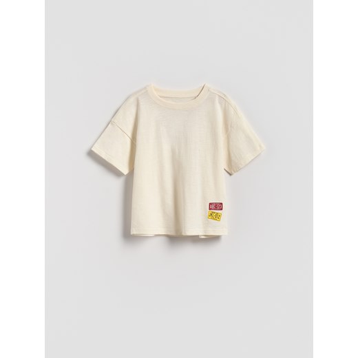 Reserved - Bawełniany t-shirt - złamana biel ze sklepu Reserved w kategorii T-shirty chłopięce - zdjęcie 186005870