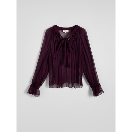 Reserved - Transparentna bluzka z wiązaniem - mahoniowy ze sklepu Reserved w kategorii Bluzki damskie - zdjęcie 186005880