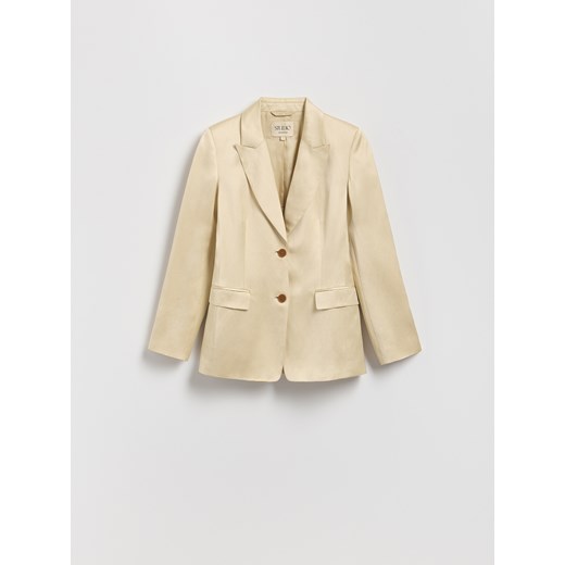 Reserved - Satynowa marynarka z domieszką lnu - kremowy ze sklepu Reserved w kategorii Marynarki damskie - zdjęcie 186006014