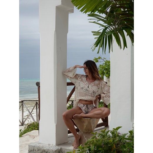 Reserved - Dzianinowa narzutka plażowa - kremowy ze sklepu Reserved w kategorii Odzież plażowa - zdjęcie 186006180