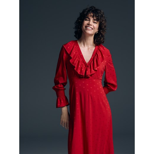 Reserved - Satynowa sukienka z żakardowym wzorem - czerwony ze sklepu Reserved w kategorii Sukienki - zdjęcie 186006270