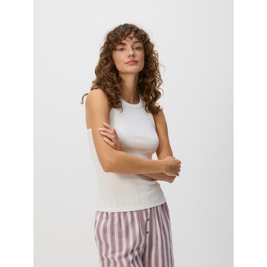 Reserved - Bawełniany top 2 pack - złamana biel ze sklepu Reserved w kategorii Bluzki damskie - zdjęcie 186006544