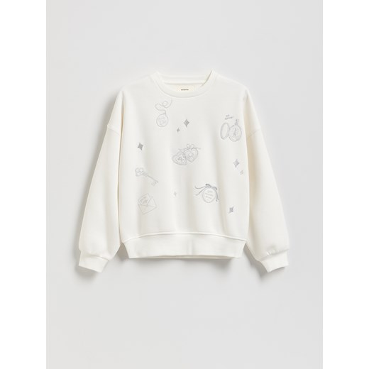 Reserved - Bluza z haftem - złamana biel Reserved 152 (11 lat) Reserved