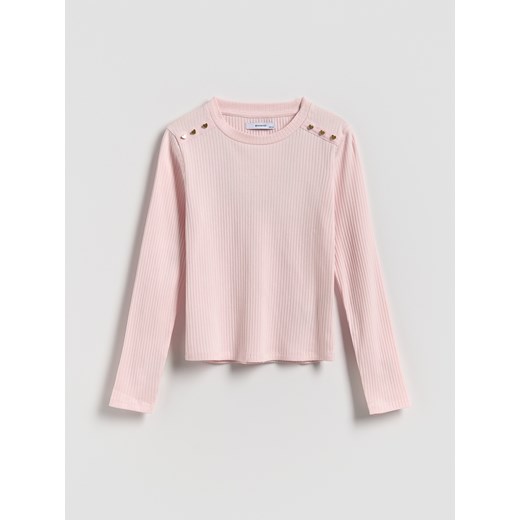 Reserved - Koszulka z ozdobnymi guzikami - pastelowy róż ze sklepu Reserved w kategorii Bluzki dziewczęce - zdjęcie 186007833
