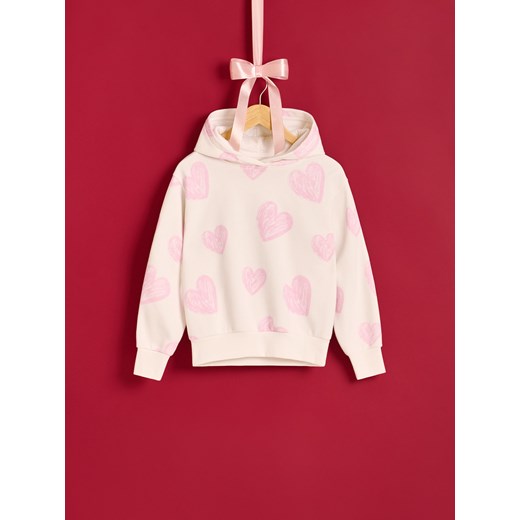 Reserved - Bluza w serca - złamana biel Reserved 146/152 (10-11 lat) okazyjna cena Reserved