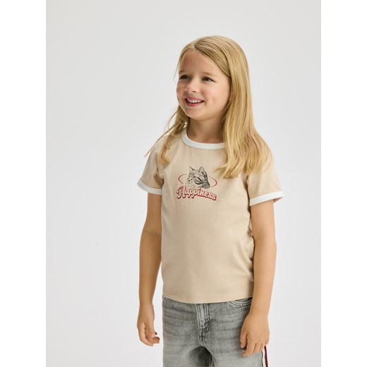Reserved - T-shirt z nadrukiem - beżowy ze sklepu Reserved w kategorii Bluzki dziewczęce - zdjęcie 186008672