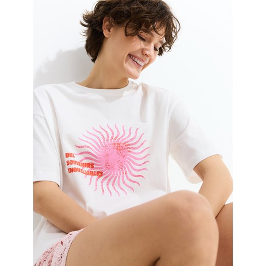 Reserved - T-shirt z nadrukiem - złamana biel ze sklepu Reserved w kategorii Bluzki damskie - zdjęcie 186008912