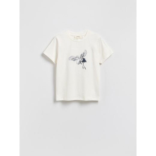 Reserved - T-shirt z nadrukiem - złamana biel ze sklepu Reserved w kategorii Bluzki damskie - zdjęcie 186009013