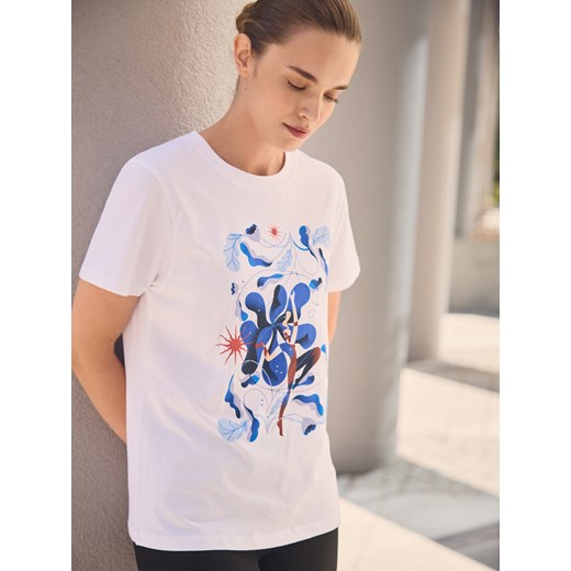 Reserved - T-shirt z nadrukiem - biały ze sklepu Reserved w kategorii Bluzki damskie - zdjęcie 186009023