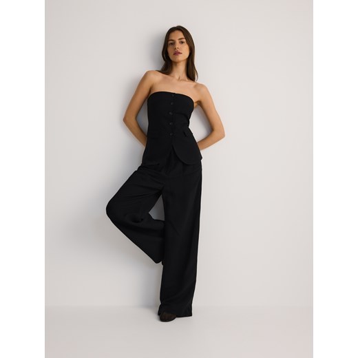 Reserved - Szerokie spodnie z lnem - czarny ze sklepu Reserved w kategorii Spodnie damskie - zdjęcie 186009672