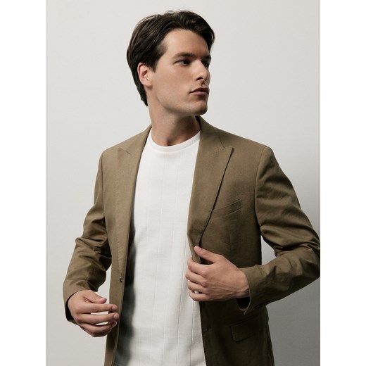 Reserved - T-shirt regular ze strukturalnej dzianiny - złamana biel ze sklepu Reserved w kategorii T-shirty męskie - zdjęcie 186010751