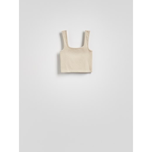 Reserved - Krótki top na ramiączkach - kremowy ze sklepu Reserved w kategorii Bluzki damskie - zdjęcie 186012821