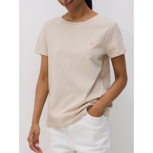 Reserved - T-shirt z drobnym haftem - beżowy ze sklepu Reserved w kategorii Bluzki damskie - zdjęcie 186013273