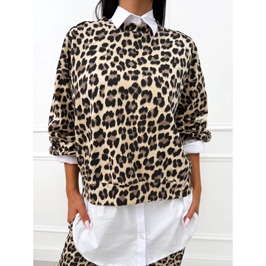 Cappuccino Bawełniana Bluza w Panterkę ze sklepu ModnaKiecka.pl w kategorii Bluzy damskie - zdjęcie 186016530