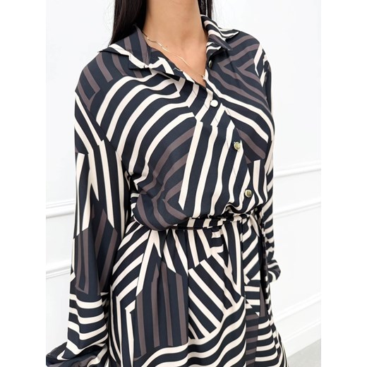 Czarno-Brązowa Sukienka Midi w Geometryczny Wzór Modnakiecka.pl 38 ModnaKiecka.pl