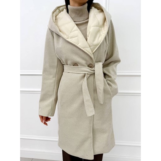 Beżowy Płaszcz z Kapturem ze sklepu ModnaKiecka.pl w kategorii Płaszcze damskie - zdjęcie 186016834