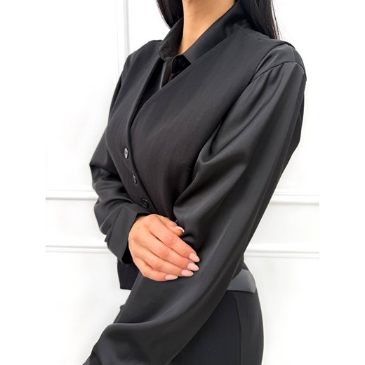 Czarna Elegancka Kamizelka w Jodełkę Modnakiecka.pl 38 ModnaKiecka.pl