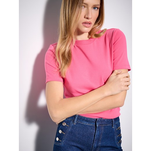 Mohito - Różowy t-shirt z krótkim rękawem - różowy ze sklepu Mohito w kategorii Bluzki damskie - zdjęcie 186017532