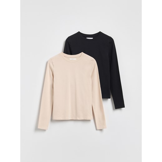 Reserved - Bawełniany longsleeve 2 pack - beżowy ze sklepu Reserved w kategorii Bluzki damskie - zdjęcie 186023764
