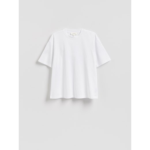 Reserved - T-shirt oversize z merceryzowanej bawełny - biały ze sklepu Reserved w kategorii Bluzki damskie - zdjęcie 186024253