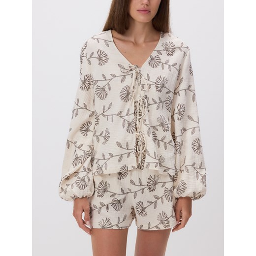 Reserved - Bluzka z wiązaniem z przodu - kremowy ze sklepu Reserved w kategorii Bluzki damskie - zdjęcie 186024531