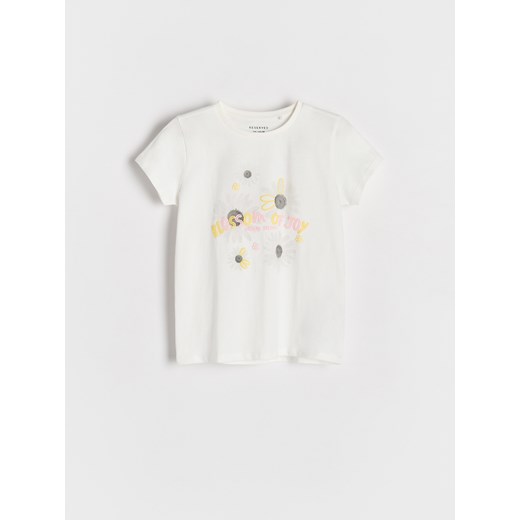 Reserved - T-shirt z wypukłym nadrukiem - złamana biel Reserved 158/164 (12-13 lat) okazyjna cena Reserved