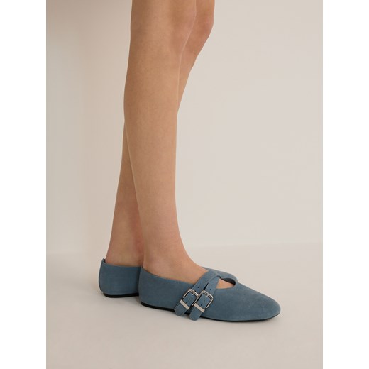 Reserved - Zamszowe baleriny z paskami - jasnoturkusowy Reserved 39 promocja Reserved