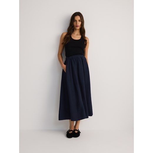 Reserved - Spódnica z lnem - granatowy ze sklepu Reserved w kategorii Spódnice - zdjęcie 186025572